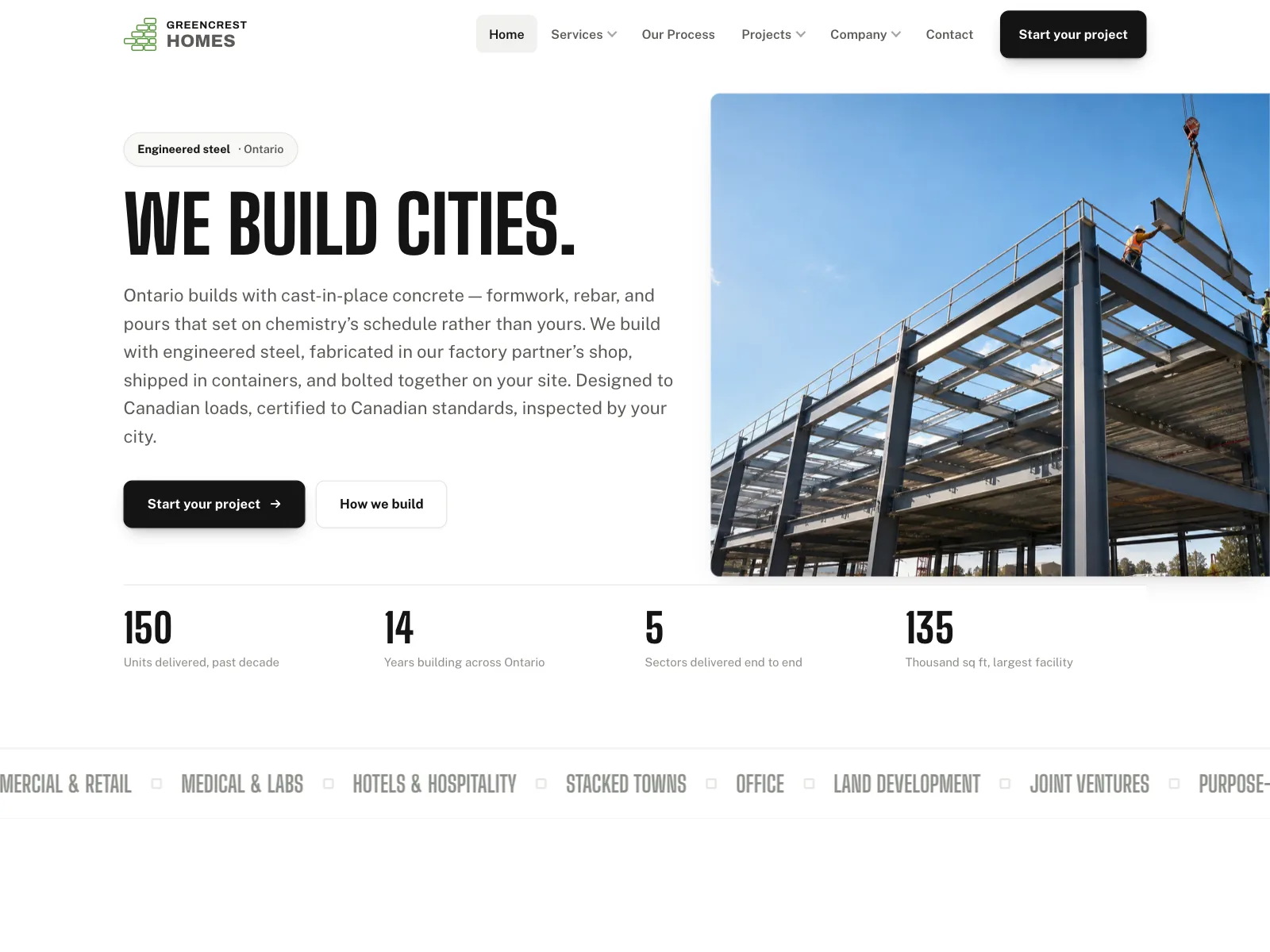 Greencrest Homes construction website home page
