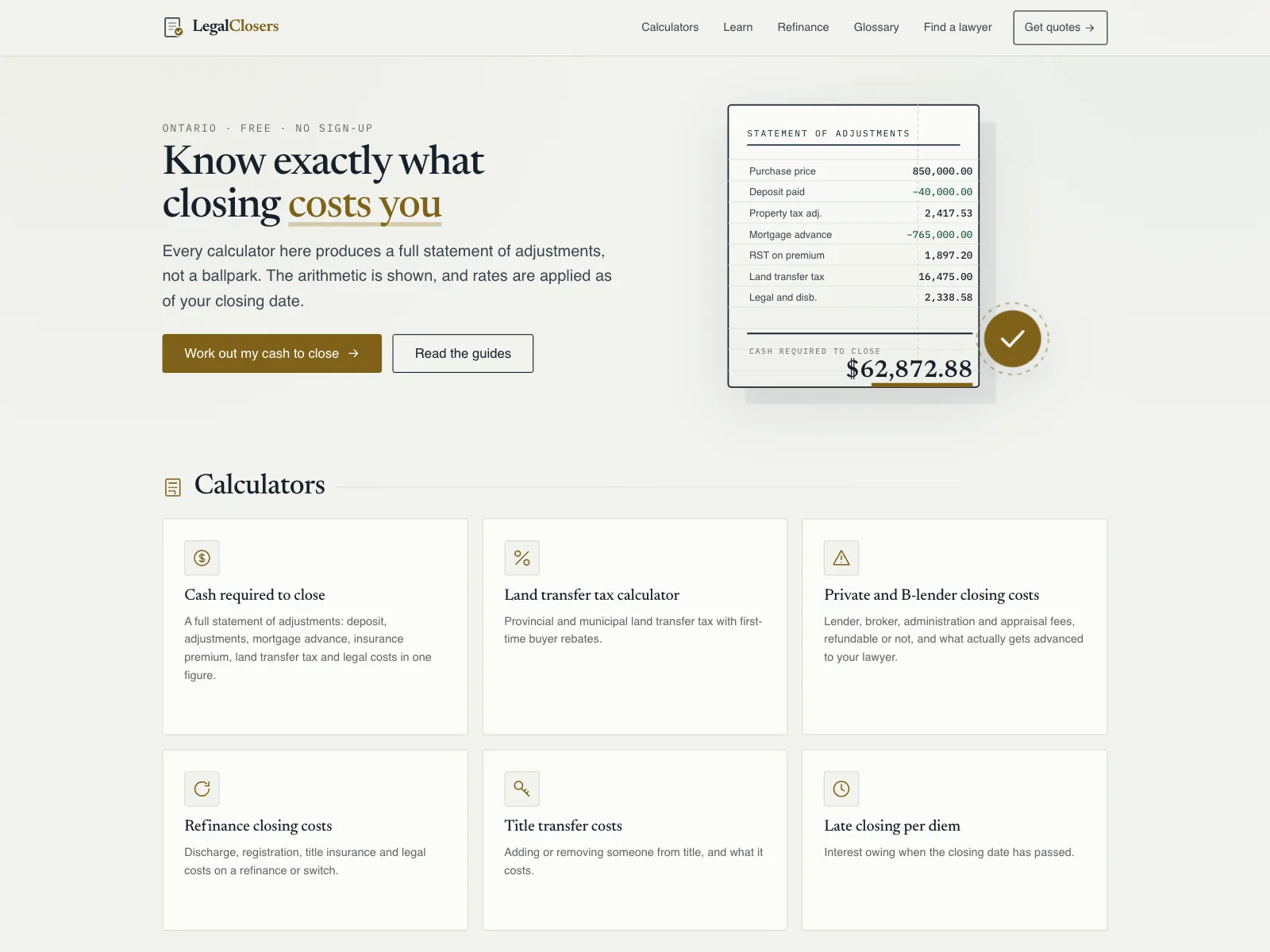 LegalClosers closing cost calculator home page
